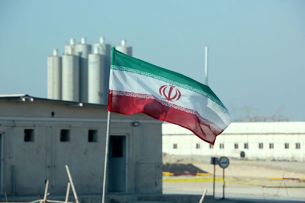 Iranian flag in Iran’s Bushehr nuclear power plant. on November 10, 2019. (AFP)