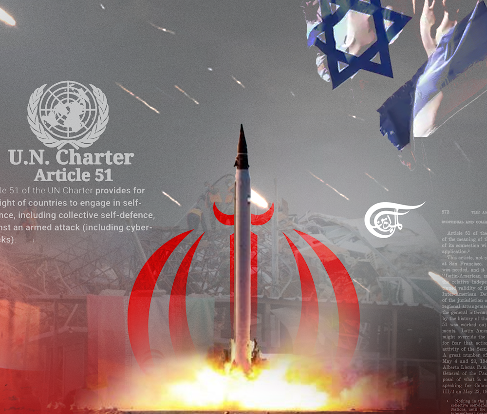 Per the UN Charter, Iran has the right to retaliate against the Israeli bombing of its consulate, which was a blatant violation of the 1961 Vienna Convention on Diplomatic Relations. (Al Mayadeen English; Illustrated by Mahdi Rtail)