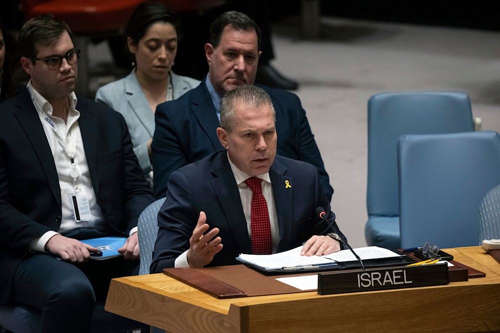Israeli Ambassador to the United Nations Gilad Erdan speaks during a Security Council meeting at United Nations headquarters, Thursday, April 18, 2024. (AP)