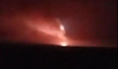 Image of footage of a missile targeting the al-Omar oil field in Deir Ezzor on April 24, 2024. (Social media)
