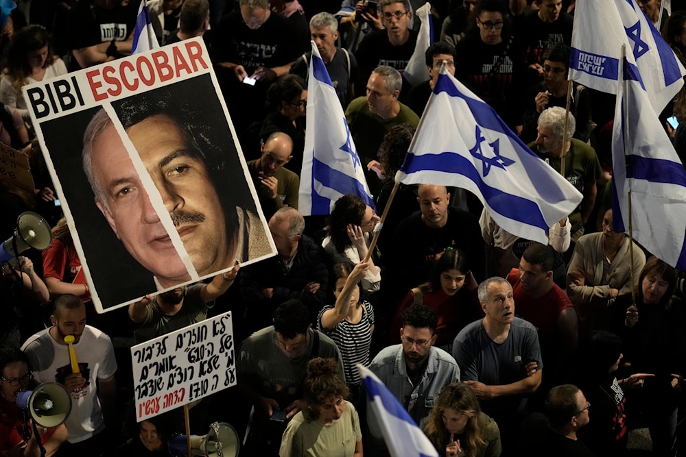 Israeli settlers protest against Israeli Prime Minister Benjamin Netanyahu's government and call for the release of Israeli captives, in Tel Aviv, Israel, on Saturday, April 20, 2024. (AP)