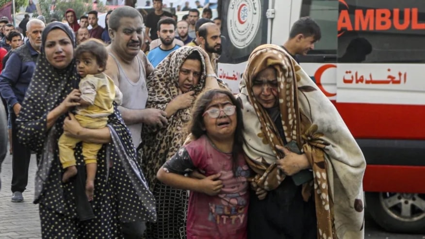 Wounded Palestinian family arrives to al-Shifa hospital, following Israeli airstrikes on Gaza City, central Gaza Strip, Monday, Oct. 16, 2023. (AP)