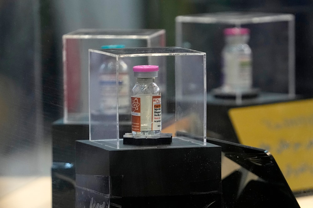 Iran's domestically-developed nuclear medicines are unveiled in an exhibition of the country's nuclear achievements, in Tehran, Iran, Tuesday, Dec. 12, 2023.(AP)