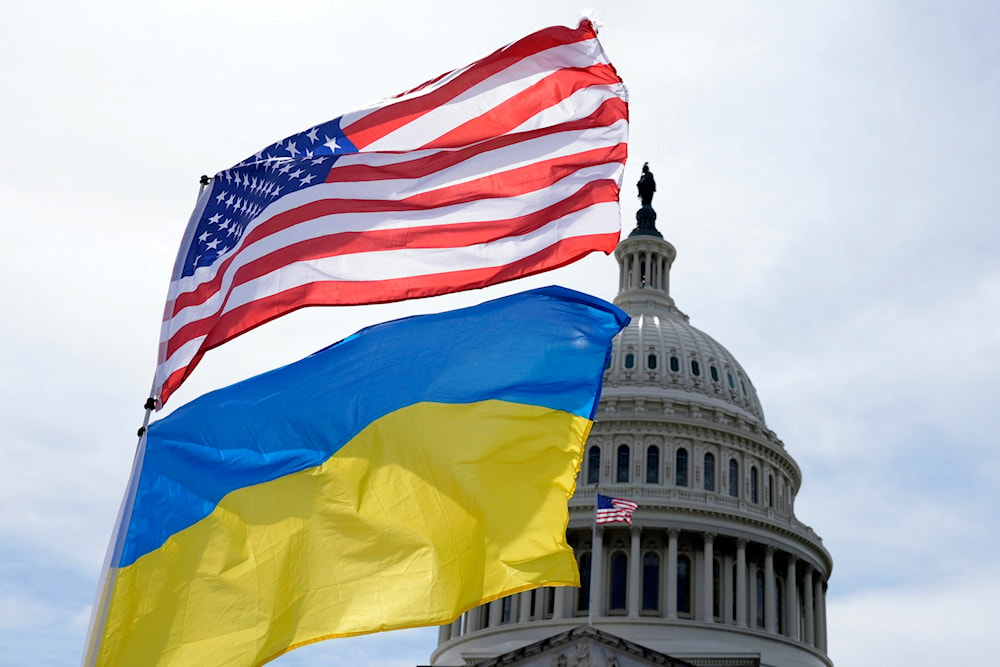 The American and Ukrainian flags wave in the wind outside of the Capitol on Tuesday, April 23, 2024, in Washington.(AP)