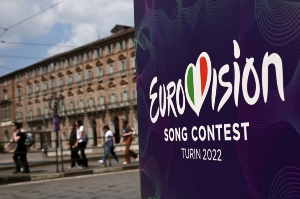 Illustrative: A banner for Eurovision in 2022 in Turin (AFP)