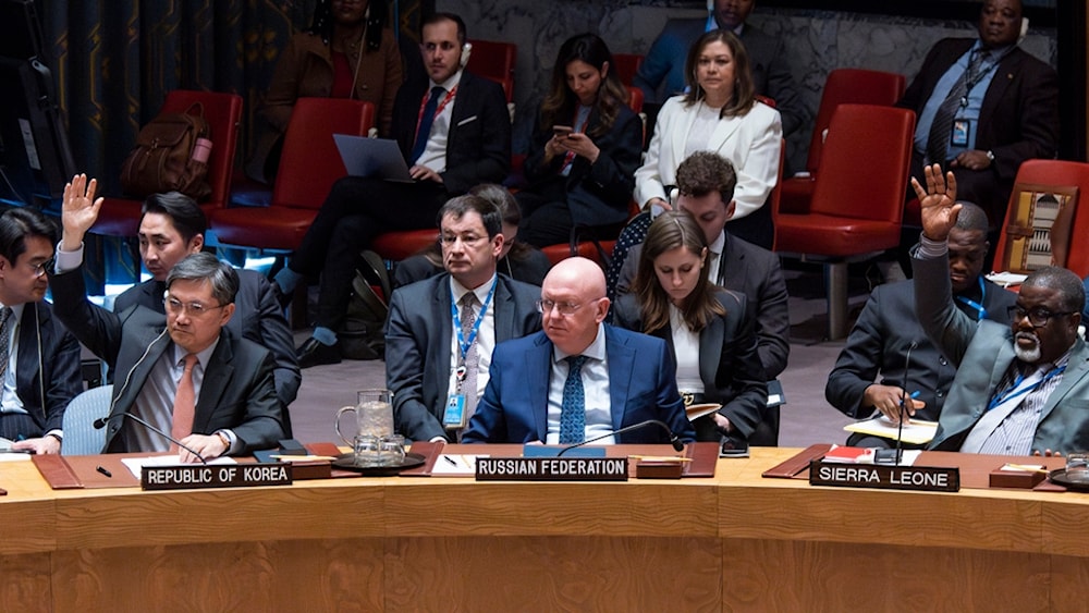 U.N. Security Council members vote to approve the non-proliferation of nuclear weapons resolution bill, Wednesday, April 24, 2024, at the United Nations headquarters. (AP)