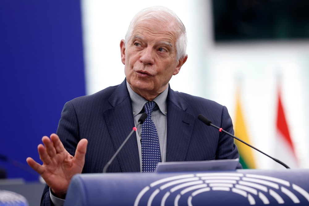 European Union foreign policy chief Josep Borrell speaks during a debate on Iran's strike against Israel Wednesday, April 24, 2024 in Strasbourg, eastern France. (AP)