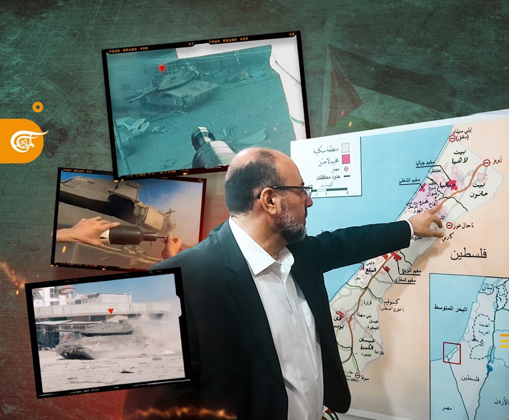 Illustrative: Ali Baraka, head of Hamas' Foreign Relations Department pointing at an area in besieged Gaza (Hawraa Ali / Al Mayadeen Net)