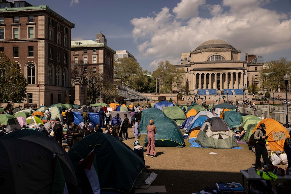 Pro-Palestinian demonstration encampment is seen at Columbia University, Friday, April 26, 2024, in New York.(AP)