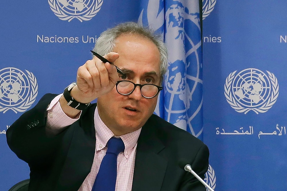 United Nations spokesperson Stephane Dujarric fields questions for UN Secretary-General Antonio Guterres during his first press conference with UN correspondents, on World Refugee Day, at UN headquarters on June 20, 2017.(AP)rfur
