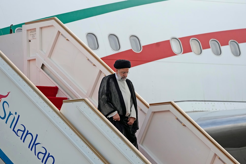 Iranian President Ebrahim Raisi disembarks from a plane as he arrives in Colombo, Sri Lanka, Wednesday, April 24, 2024.(AP)
