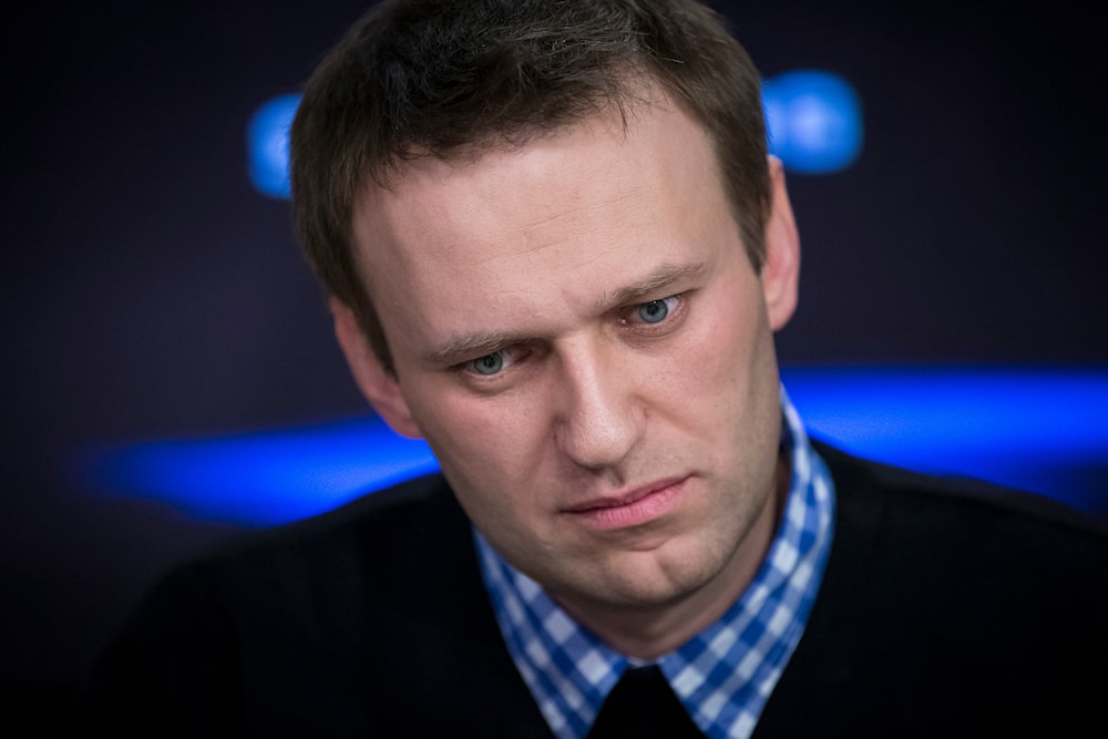 Russian opposition leader Alexey Navalny listens to a question during an interview at the Echo Moskvy (Echo of Moscow) radio station in Moscow, Russia, Monday, April 8, 2013. (AP)