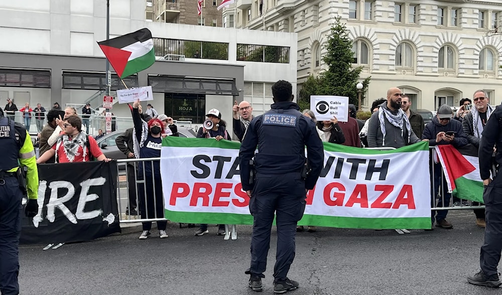 Pro-Palestinian protestors demonstrate outside the White House Correspondents' Association dinner at the Washington Hilton on April 27, 2024. (AFP)