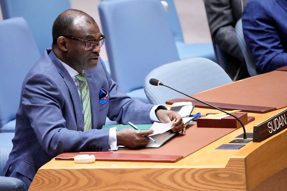 Sudanese Ambassador to the United Nations Al-Harith Idriss Al-Harith Mohamed addresses a Security Council meeting on the situation in Sudan, Thursday, July 13, 2023 at United Nations headquarters. (AP)