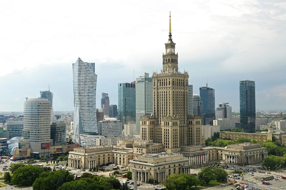 In this May 25, 2018 photo, the communist era Palace of Culture and Science, foreground, is one of the many skycrapers in the city skyline, in Warsaw, Poland. (AP)