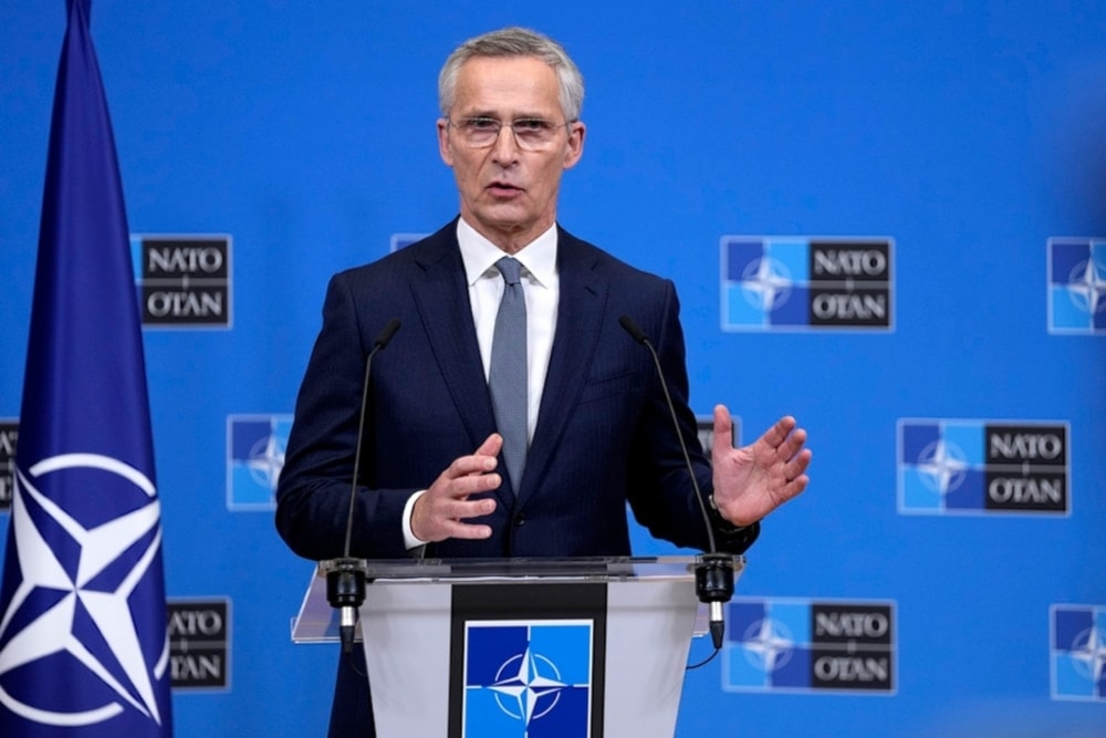 NATO Secretary General Jens Stoltenberg addresses a media conference at NATO headquarters in Brussels on Wednesday, Feb. 7, 2024. (AP)