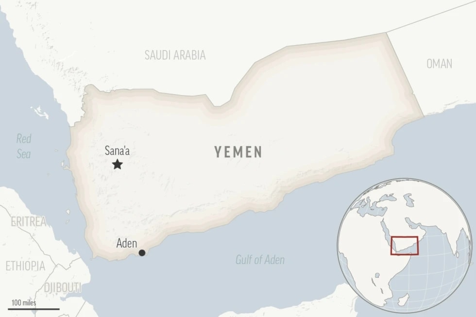 This is a locator map for Yemen with its capital, Sanaa. (AP)