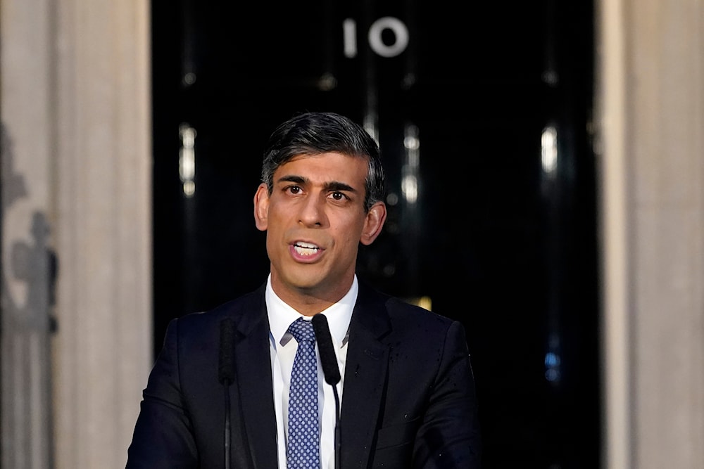 Britain's Prime Minister Rishi Sunak addresses the media at Downing Street in London, on March 1, 2024.(AP)