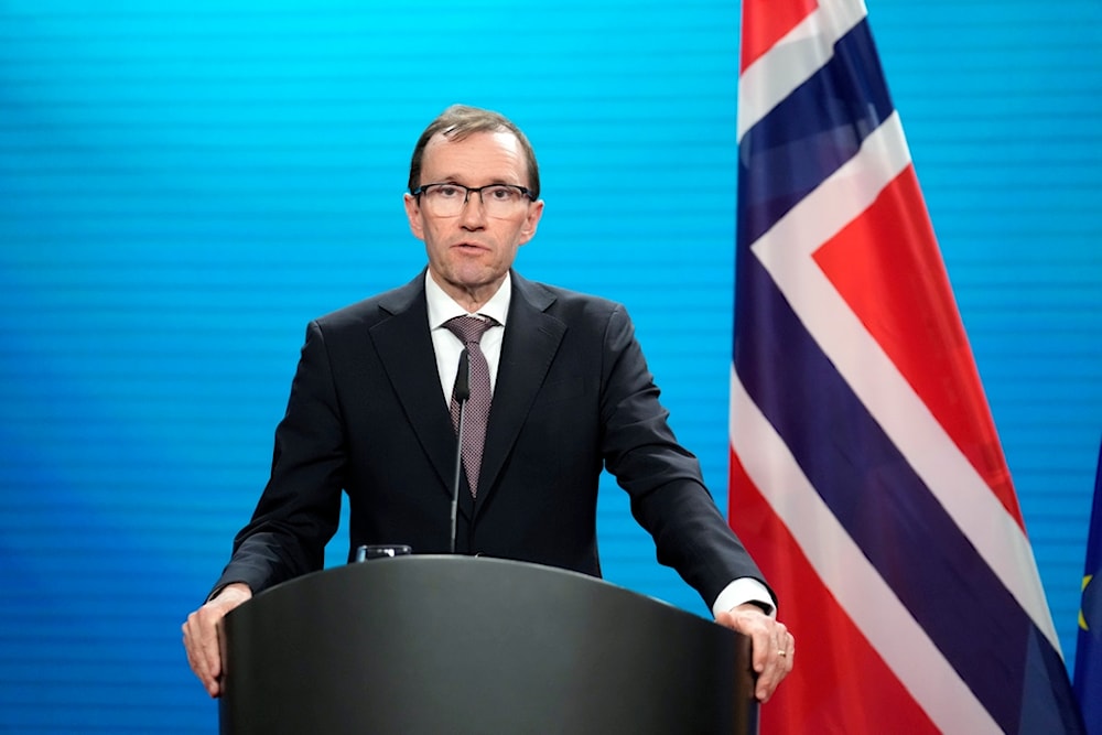 Norwegian counterpart Espen Barth Eide speaks during a joint press conference with German Foreign Minister Annalena Baerbock, at the Foreign Ministry in Berlin, Thursday, March 14, 2024. (AP)