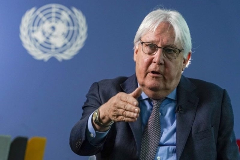 UN Under-Secretary-General for Humanitarian Affairs and Emergency Relief Coordinator Martin Griffiths speaks during a press conference. (AP)