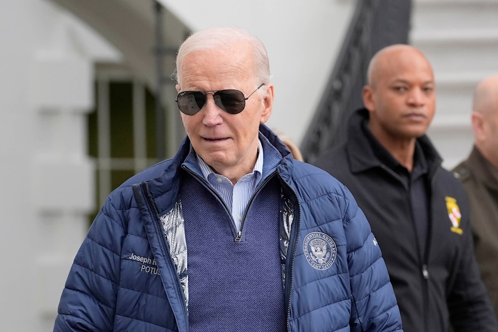 President Joe Biden walks out of the White House as he walks to Marine One for departure from the South Lawn of the White House, Friday, April 5, 2024, in Washington (AP)