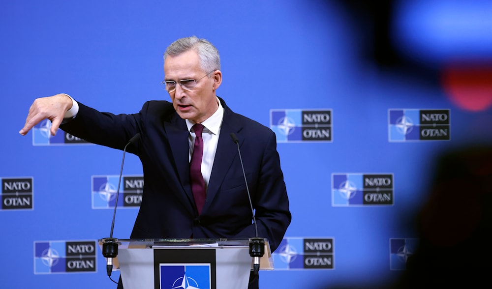 UkraineNATO Secretary General Jens Stoltenberg addresses a media conference after a meeting of NATO foreign ministers at NATO headquarters in Brussels, Thursday, April 4, 2024. (Pool Photo via AP)
