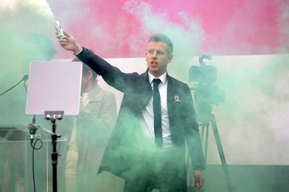 Peter Magyar in a rally in Budapest, on March 15, 2024. (AFP)