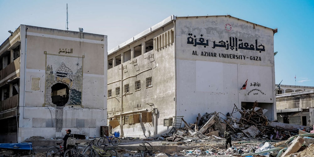 The heavily damaged building of Al-Azhar University, Gaza City, February 15, 2024. (AFP)