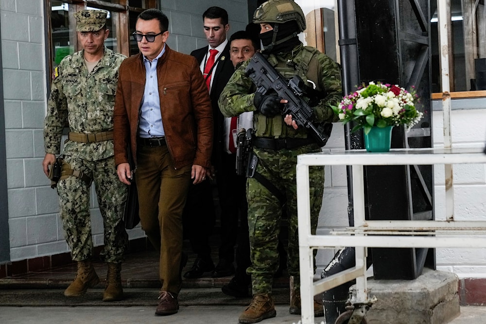 President Daniel Noboa arrives for an event with youths in El Quinche, Ecuador, on Monday, April 8, 2024.(AP)