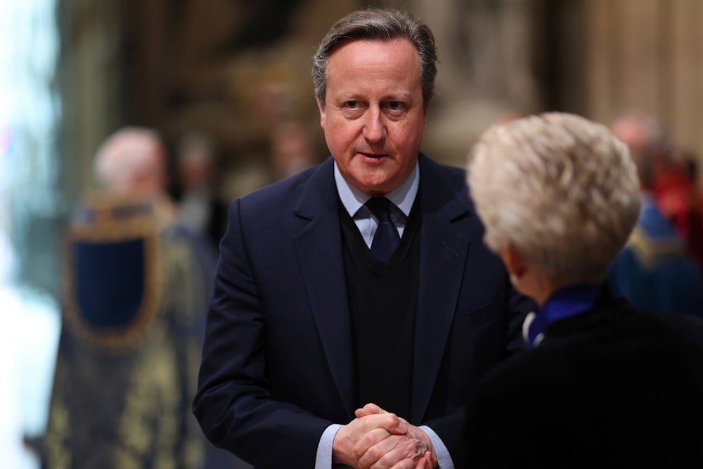 Britain's Foreign Secretary David Cameron arrives to attend the annual Commonwealth Day Service of Celebration at Westminster Abbey, in London, Monday, March 11, 2024. (AP)