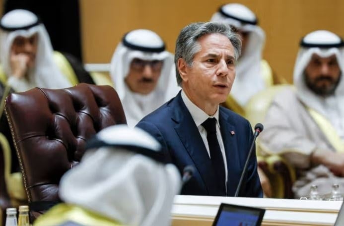 Antony Blinken, the US secretary of state, in Riyadh on Monday. (AFP/Getty Images)