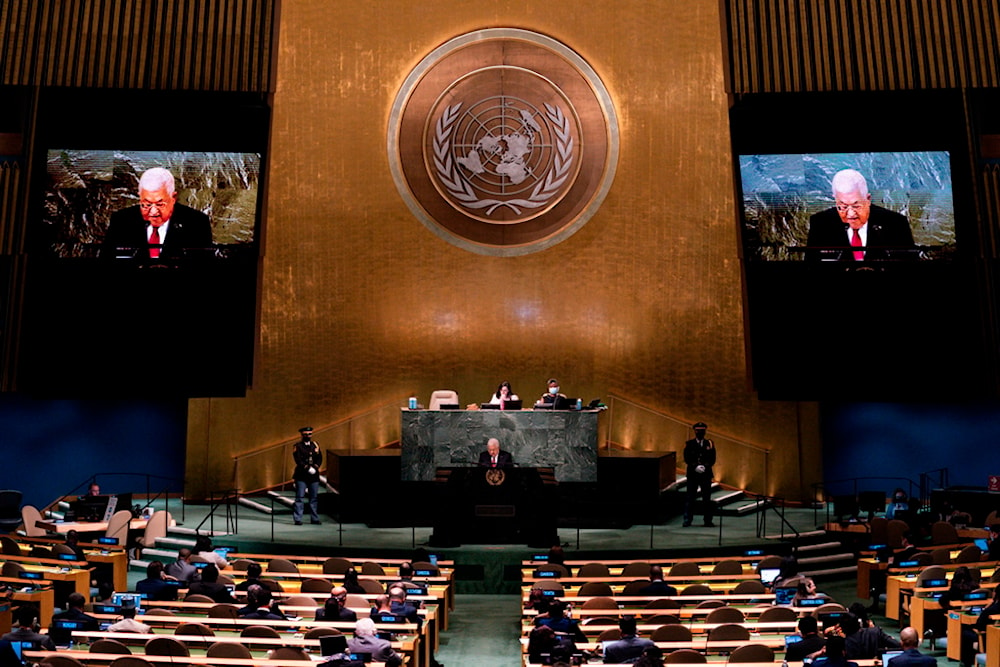 Palestinian President Mahmoud Abbas addresses the 77th session of the United Nations General Assembly on Sept. 23, 2022, at the U.N. headquarters (AP)