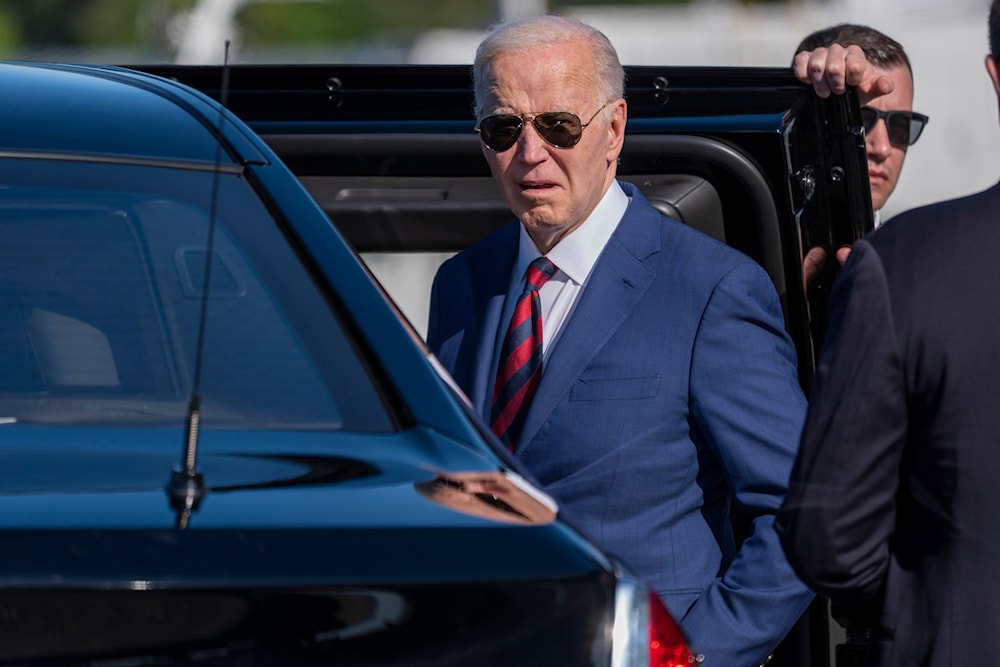 President Joe Biden turns to a reporter's question as he arrives on Air Force One at Seattle-Tacoma International Airport, Friday, May 10, 2024, in SeaTac, Wash. (AP)