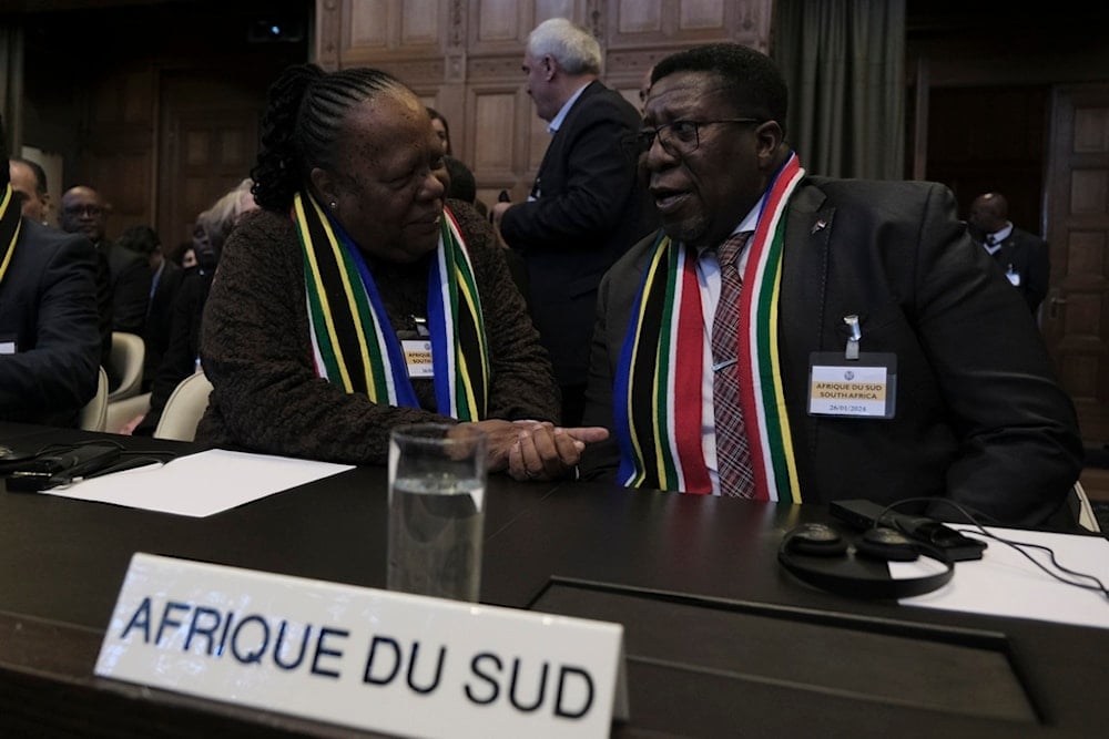 South Africa's Foreign Minister Naledi Pandorthe, left, attends the session of the International Court of Justice, or World Court, in The Hague, Netherlands, Friday, Jan. 26, 2024. (AP)