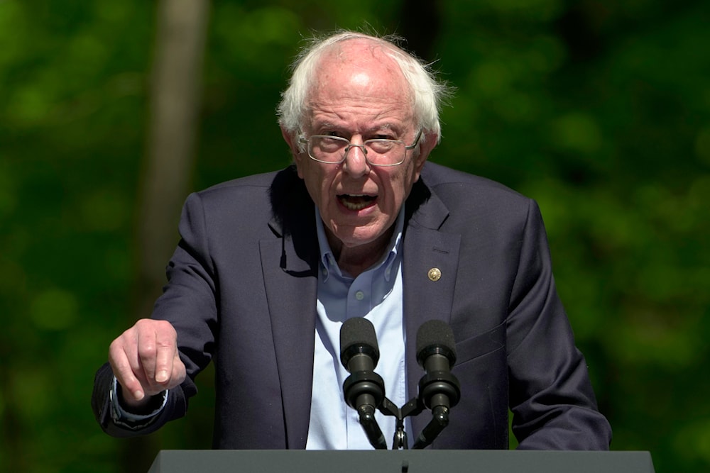 Senator Bernie Sanders, speaks before President Joe Biden at Prince William Forest Park on Earth Day, Monday, April 22, 2024, in Triangle, Va.(AP)