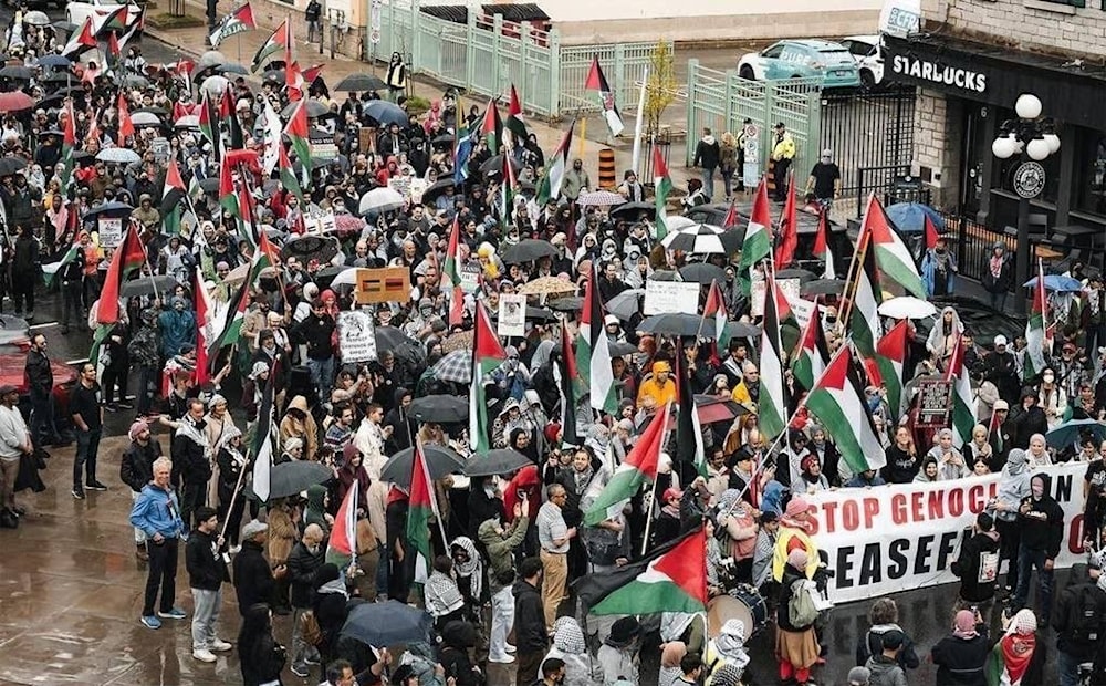 A pro-Palestine protest in Canada in support of Gaza on April 28, 2024. ( X / @Fopnetwork_en)