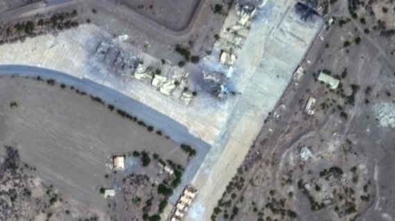 Damage is seen on the Hodeidah international airport. 