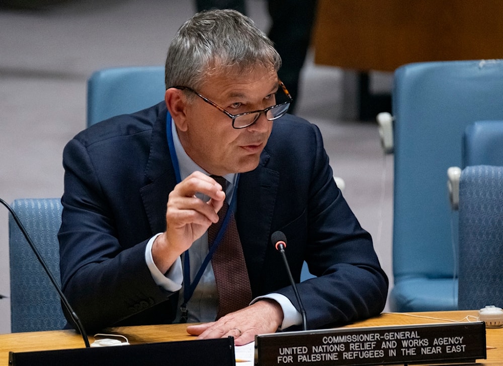The Commissioner-General of the U.N. Relief and Works Agency for Palestine Refugees, Philippe Lazzarini addresses the United Nations Security Council meeting at U.N. Headquarters Wednesday, April 17, 2024. (AP)