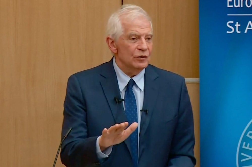 Screengrab of the livestream in which EU Foreign Policy Chief Josep Borrell was filmed while delivering a lecture at Oxford. 
