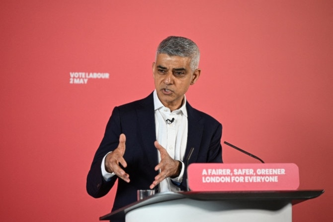Sadiq Khan speaking at an election campaign. (AFP)