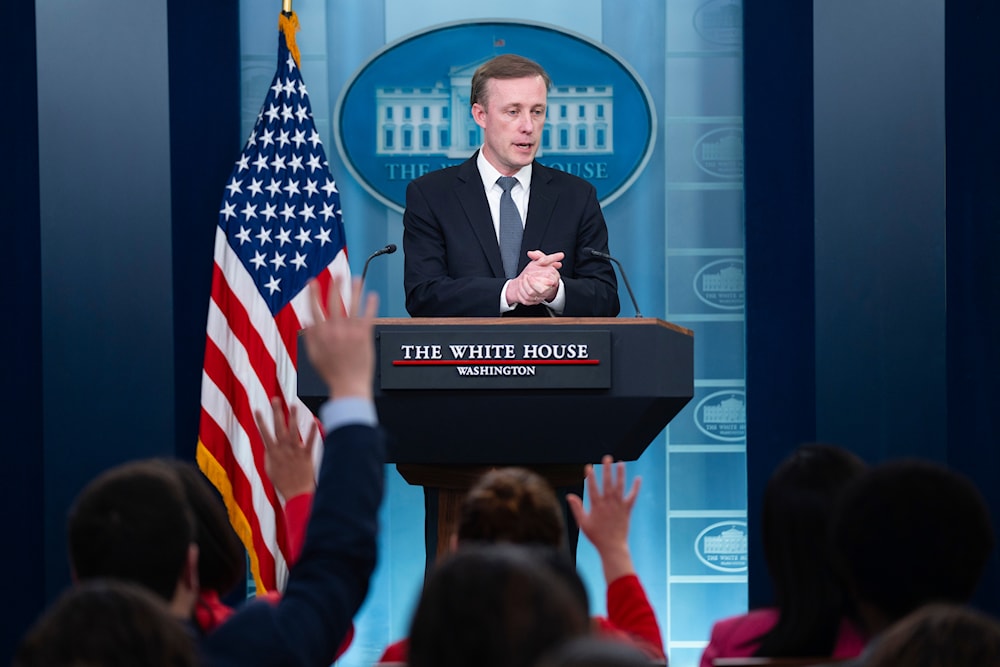 White House national security adviser Jake Sullivan speaks during a press briefing at the White House, April 24, 2024, in Washington (AP)