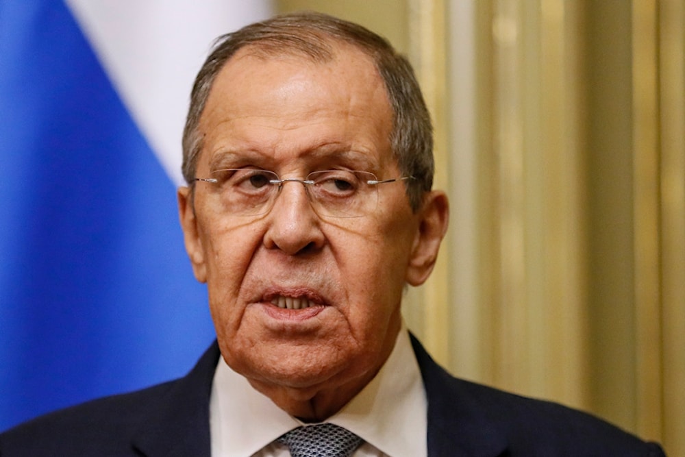 Russian Foreign minister Sergey Lavrov speaks during a joint press-conference with Bolivian Foreign Minister Celinda Sosa Lunda in Moscow, Russia, Friday, April 26, 2024. (AP)