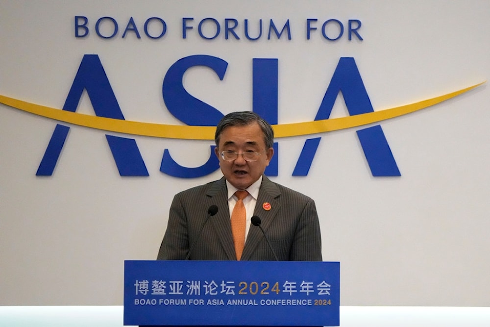 Liu Zhenmin, Special Envoy for Climate Change of China speaks during Boao Forum of Asia, held in Boao in southern China's Hainan province on Thursday, March 28, 2024. (AP)