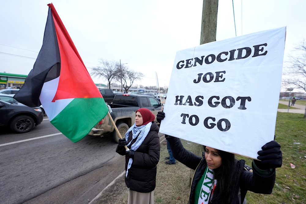 Pro-Palestinian demonstrators march during a visit by President Joe Biden in Warren, Mich., Feb. 1, 2024.(AP)