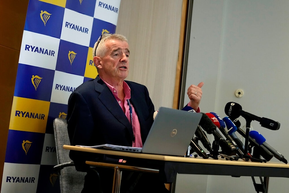 Ryanair CEO Michael O'Leary speaks during a media conference in Brussels, Wednesday, Sept. 7, 2022. (AP Photo/Virginia Mayo)
