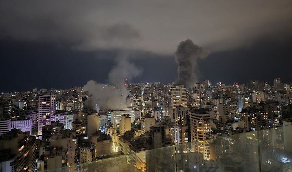 Israeli occupation airstrikes target two residential buildings in central Beirut, Lebanon, on October 10, 2024. (Social media)