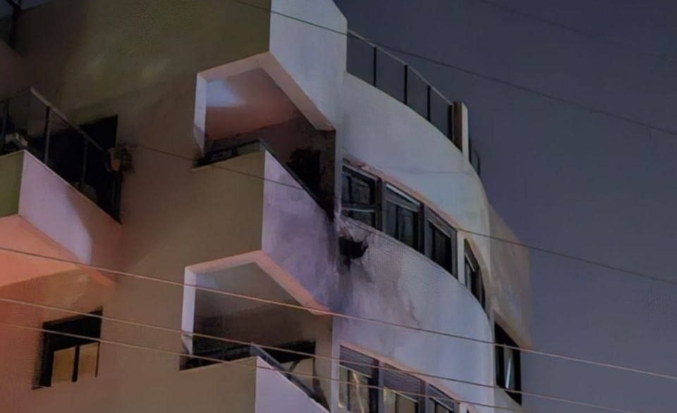 An apartment in Herzliya, Tel Aviv, is damaged after it was hit by a drone launched from Lebanon on Friday, October 11, 2024 (Social media)