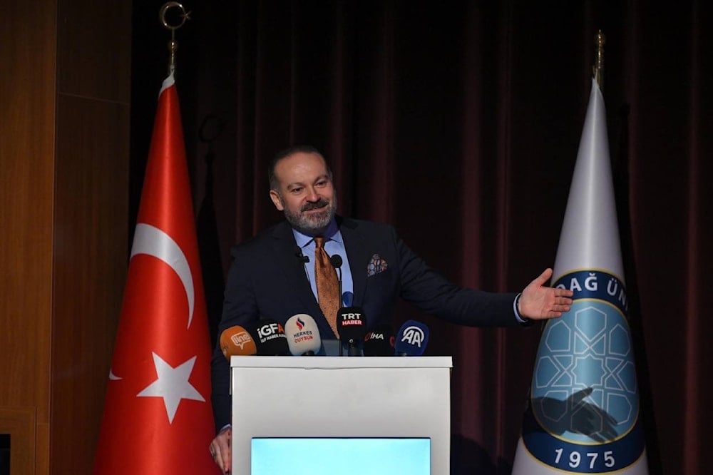 Mehmet Zahid Sobaci, General Director of TRT, delivers a speech at Bursa Uludag University, October 13, 2024. (@zahidsobaci)