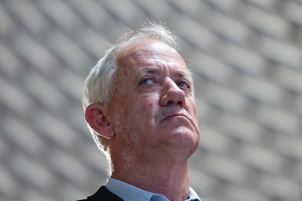 Benny Gantz in the Hall of Remembrance at Mount Herzl Military Cemetery in occupied  al-Quds on Tuesday, July 16, 2024 (AP)