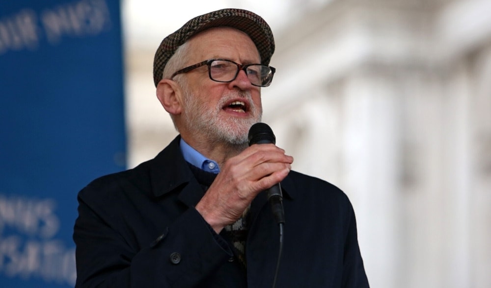   Former Labour party leader Jeremy Corbyn speaks at a protest rally in central London on March 11, 2023. (AFP)